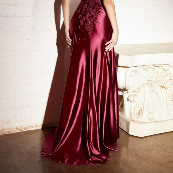 NEW EMERALD GREEN PROM LACE & SATIN DRESS WITH LEG SLIT PARTY GOWN DRESS CD318 - Picture 6 of 8